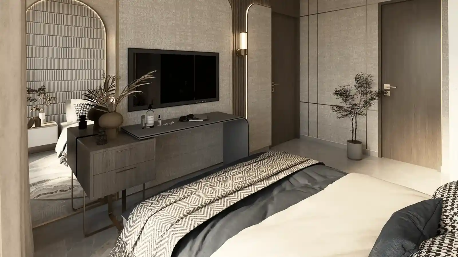 Spacious master bedroom interior in Adarsh Palm Acres villas