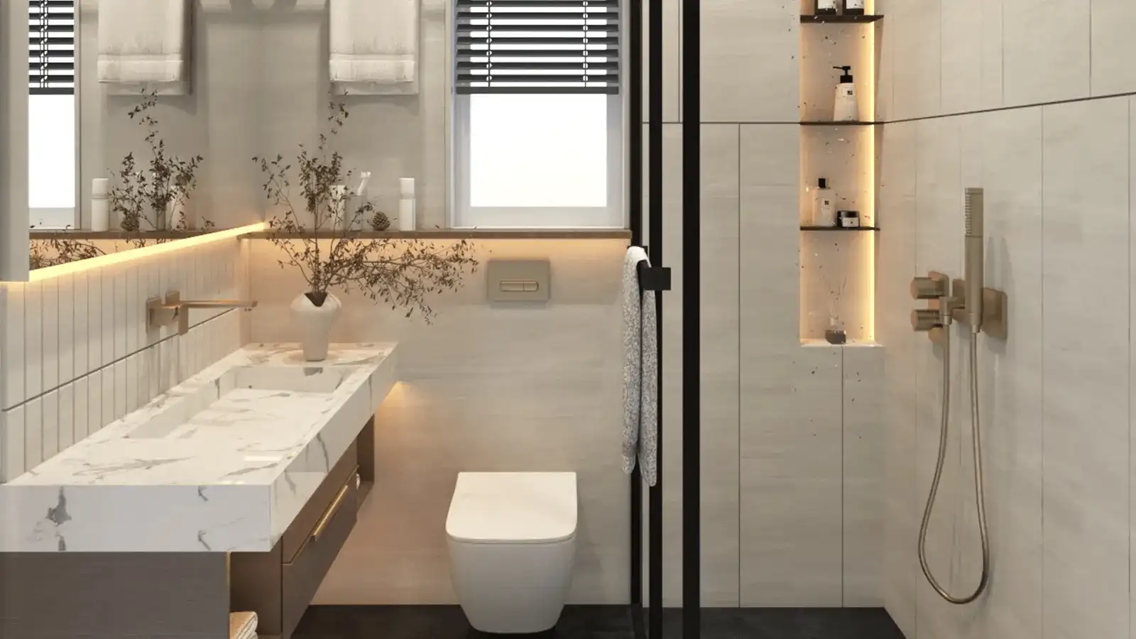 Luxury bathroom with premium fittings at Adarsh Palm Acres Bagalur